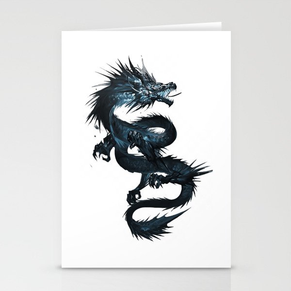blue dragon illustration tattoo chinese dragon japanese dragon drawing handsome dragon blue ink Stationery Cards