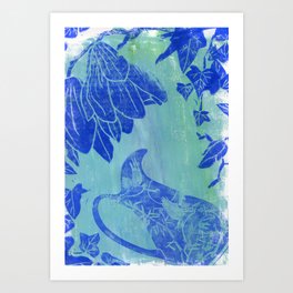 the victory of nature. blue linoprint Art Print