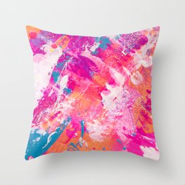 Vibrant Colorful Abstract Splatter Painting with Glitter Throw Pillow
