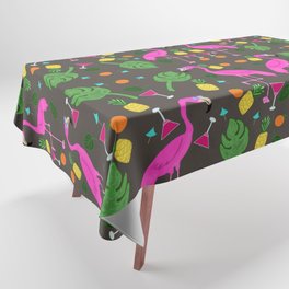 Fun Flamingos on Black Tablecloth