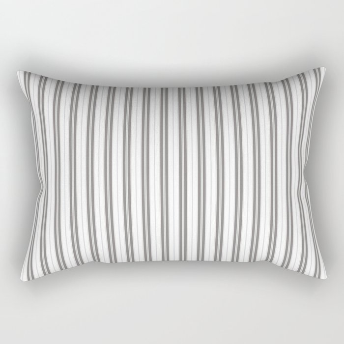 Charcoal Grey and White Narrow Vertical Vintage Provincial French Chateau Ticking Stripe Rectangular Pillow