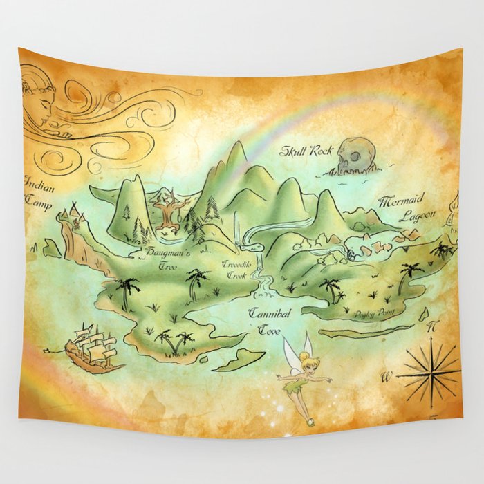 Neverland Map Wall Tapestry By Mercedesjenningskrajny Society6 Neverland Map Wall Tapestry