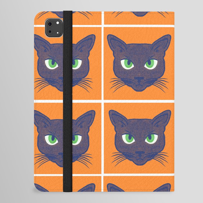Retro Periwinkle Cats on Orange Halftone Pattern iPad Folio Case
