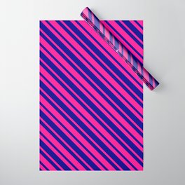 [ Thumbnail: Deep Pink and Dark Blue Colored Lined Pattern Wrapping Paper ]