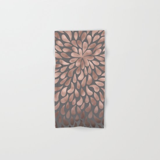 Rosegold- abstract floral elegant pattern on grey background Hand & Bath Towel