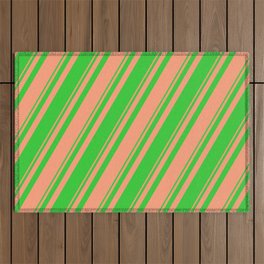 [ Thumbnail: Light Salmon & Lime Green Colored Lines Pattern Outdoor Rug ]