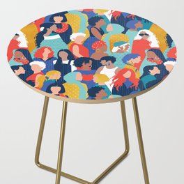 Every day we glow International Women's Day // midnight navy blue background teal, mint, electric blue neon orange red and gold humans  Side Table