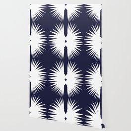 Leaf Head White and Navy Wallpaper