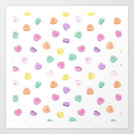 Valentines Day Conversation Heart Candies Pattern - White Art Print