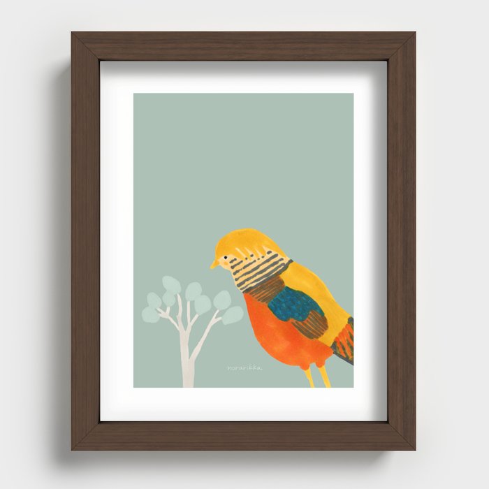 Bird and Tree - on Green Recessed Framed Print