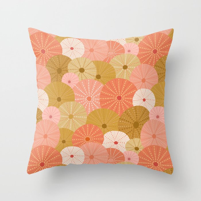 Sea Urchins in Coral + Gold Throw Pillow