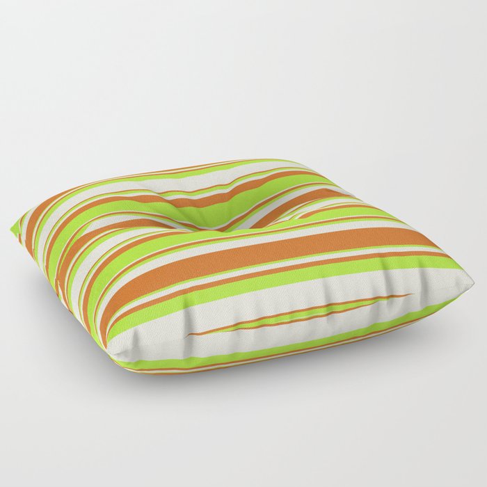 Beige, Chocolate & Light Green Colored Lined/Striped Pattern Floor Pillow