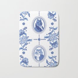 The Duke of Purr Bath Mat | Floral, Regal, Blue, Bluewhite, Dignified, Graphicdesign, Cat, Feline, Fun, Blues 