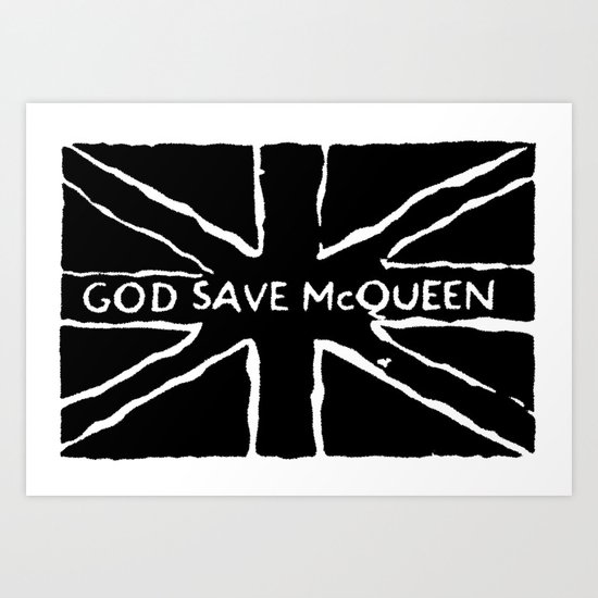 God Save McQueen Black and White Art Print