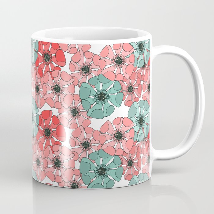 coral pink and mint green poppy floral arrangements Coffee Mug