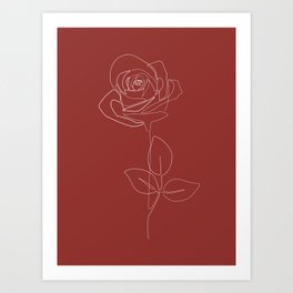 Ruby Rose / Dark red flower line drawing / Explicit Design Art Print