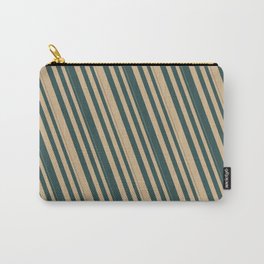 [ Thumbnail: Tan & Dark Slate Gray Colored Stripes/Lines Pattern Carry-All Pouch ]