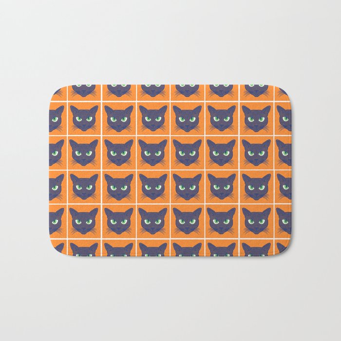 Retro Periwinkle Cats Orange Halftone Mini Bath Mat