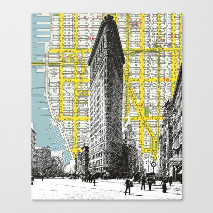 Flatiron Building - NYC Map Background Landmark urban city decor Canvas Print