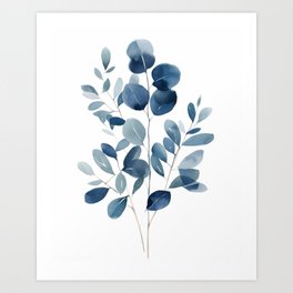 Indigo Blue Botanical Leaves Art Print