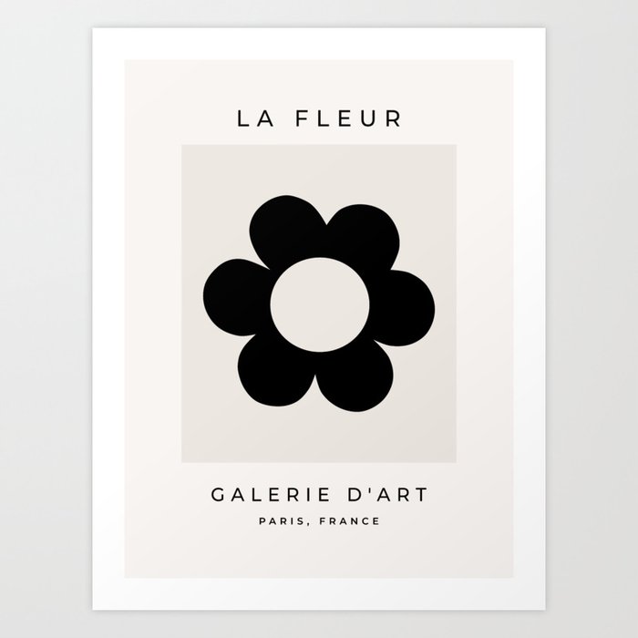 La Fleur | 03 - Retro Flower Print Black And White Modern Abstract Floral Art Print