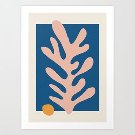 Matisse cut out pink leaf on blue Art Print