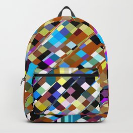 geometric square pixel pattern abstract background in brown yellow blue pink Backpack