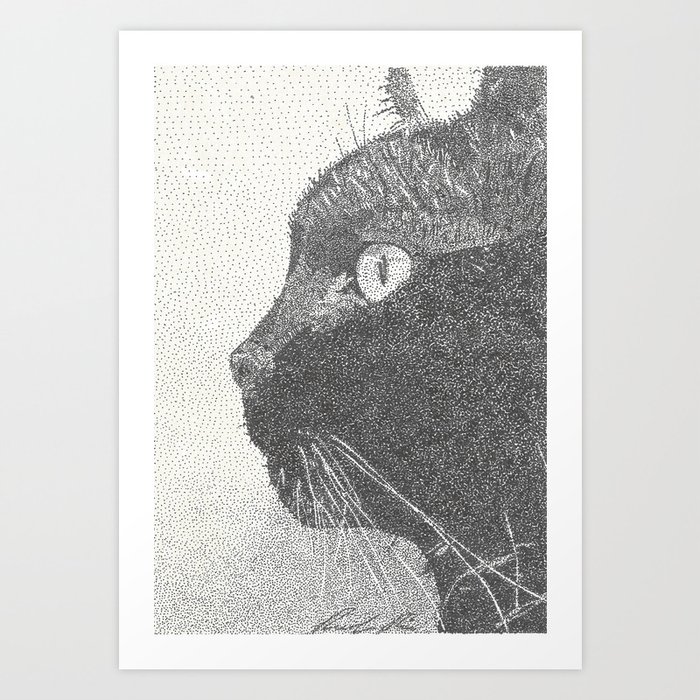 Black Cat Pointillism Art Print By Paopaoriver Society6