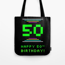 [ Thumbnail: 50th Birthday - Nerdy Geeky Pixelated 8-Bit Computing Graphics Inspired Look Tote Bag ]