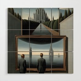Surreal Art Landscape With Two Men looking at the sea Wood Wall Art