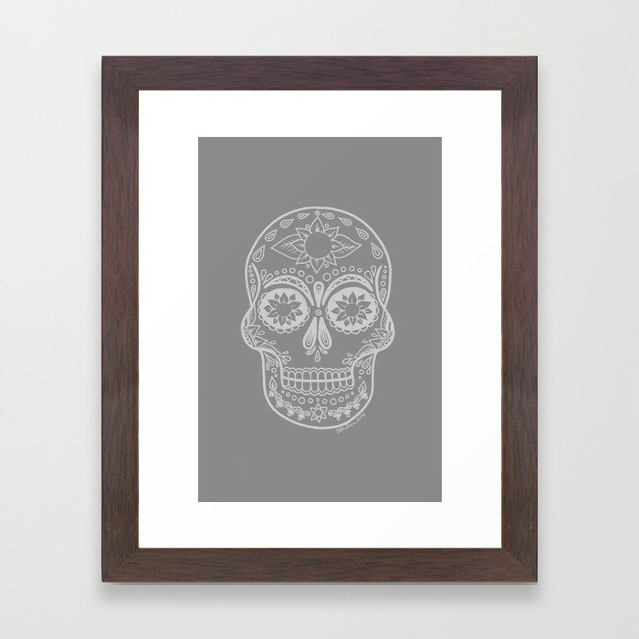 Grey Sugar Skull Framed Art Print