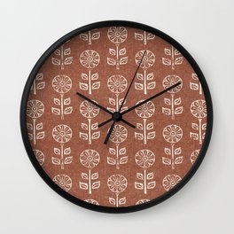 block print floral - clay Wall Clock | Floraldecor, Bohofloral, Bohemian, Rust, Flower, Farmhouse, Terracotta, Boho, Homedecor, Modern 