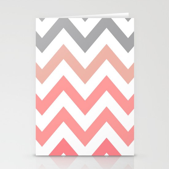 CORAL FADE CHEVRON Stationery Cards