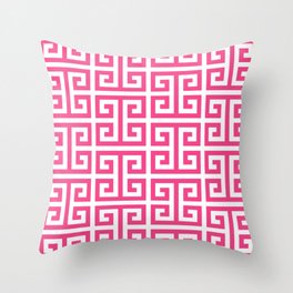 Large Pink and White Greek Key Pattern Throw Pillow