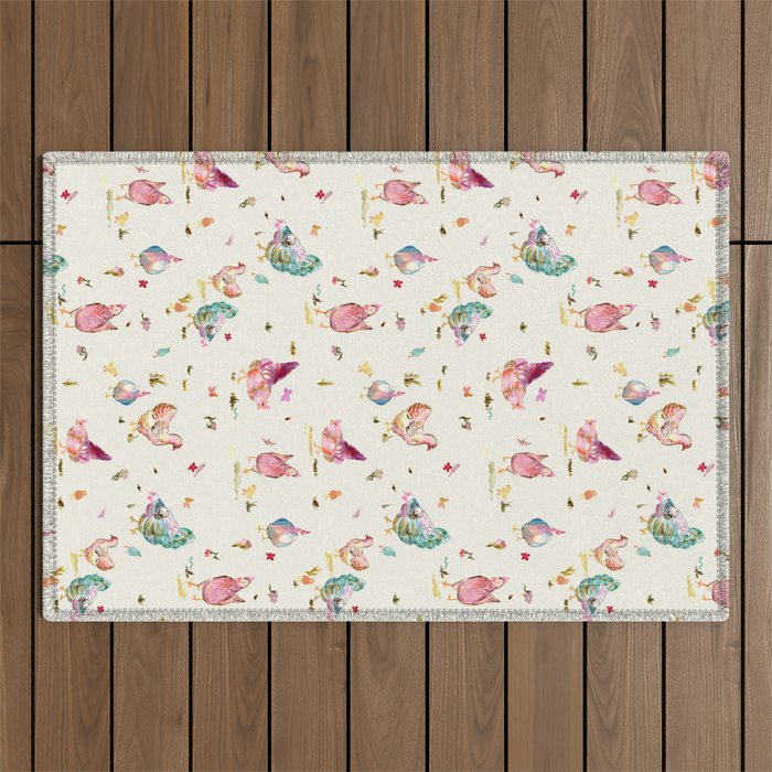 Watercolor Hens Outdoor Rug