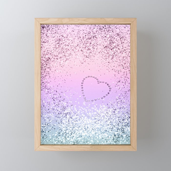 Sparkling UNICORN Girls Glitter Heart #1 (Faux Glitter) #shiny #pastel #decor #art #society6 Framed Mini Art Print