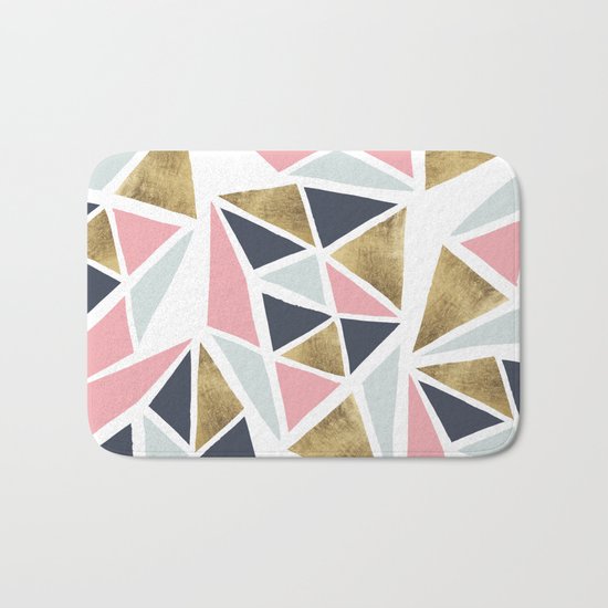 Modern geometrical pink navy blue gold triangles pattern Bath Mat