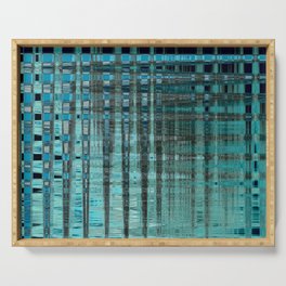 Distorted Turquoise Blue Check Pattern Serving Tray