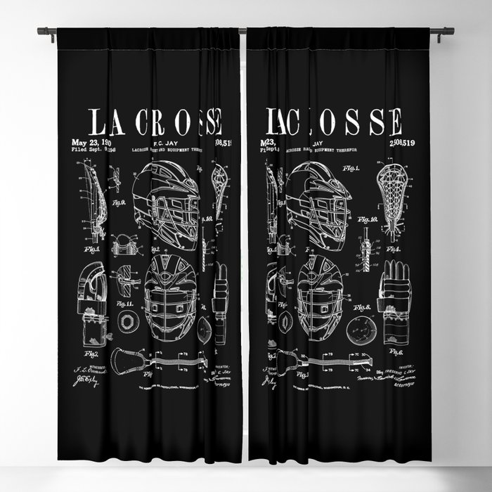 Lacrosse Player Equipment Vintage Patent Drawing Print Blackout Curtain