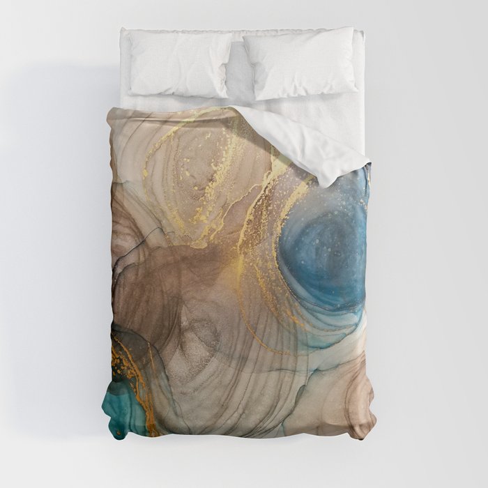 Alcohol Ink Abstract. Bleached Mineral Vintage. Bright Alcohol Ink Texture. Abstract Lines Painting. Waves Marbled. Colorful Oil Water Abstract. Marbled Paper Background. Duvet Cover
