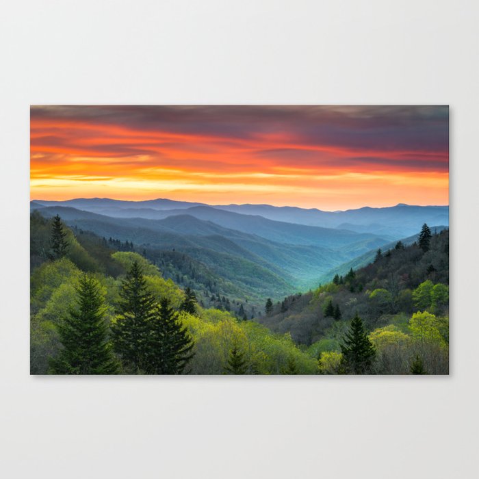 Great Smoky Mountains Gatlinburg Tennessee Mountain Sunrise Scenic Outdoor Landscape Canvas Print