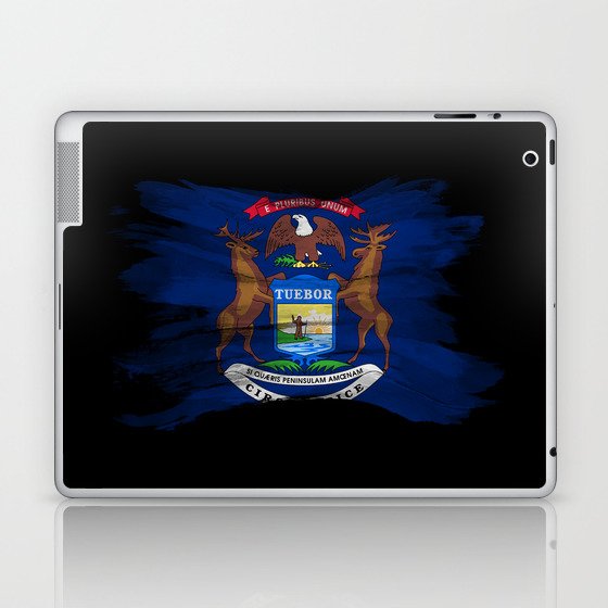 Michigan state flag brush stroke, Michigan flag background Laptop & iPad Skin