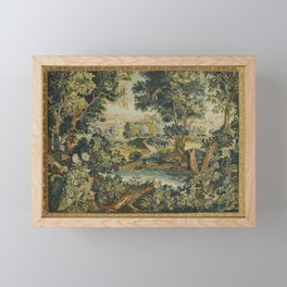Antique 18th Century Verdure French Aubusson Tapestry Framed Mini Art Print