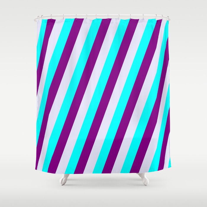 Aqua, Purple, and Lavender Colored Lined Pattern Shower Curtain