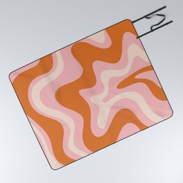 Liquid Swirl Retro Abstract Pattern in Pink Orange Cream Picnic Blanket