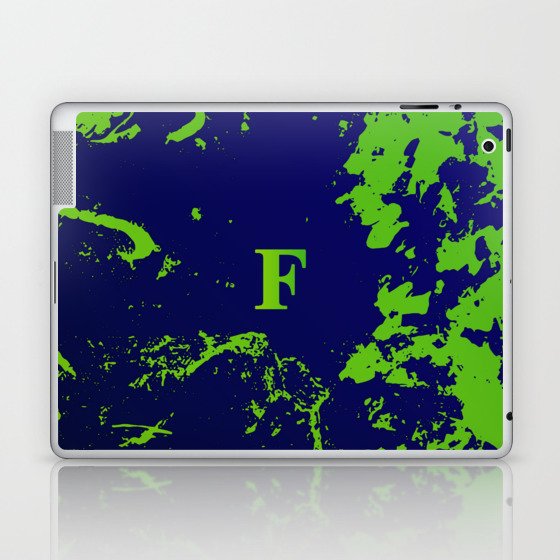  F Letter Personalized, Green & Blue Grunge Design, Valentine Gift / Anniversary Gift / Birthday Gift Laptop & iPad Skin