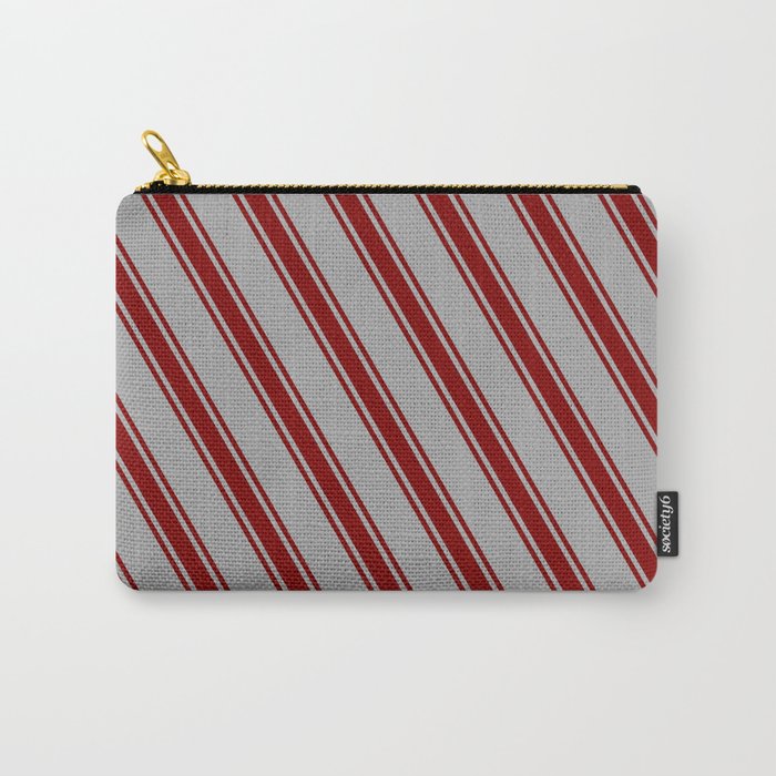 Dark Gray and Maroon Colored Stripes Pattern Carry-All Pouch