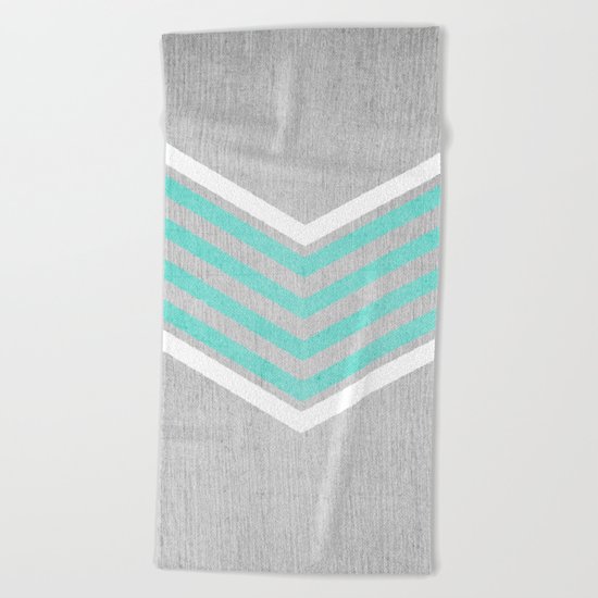 Teal and White Chevron on Silver Grey Wood Beach Towel