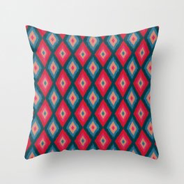 DIAMOND IKAT Boho Woven Texture in Exotic Red Pink Blue Blush Dark Teal - UnBlink Studio by Jackie Tahara Throw Pillow