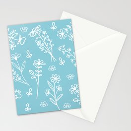 Teal with white flowers Stationery Card